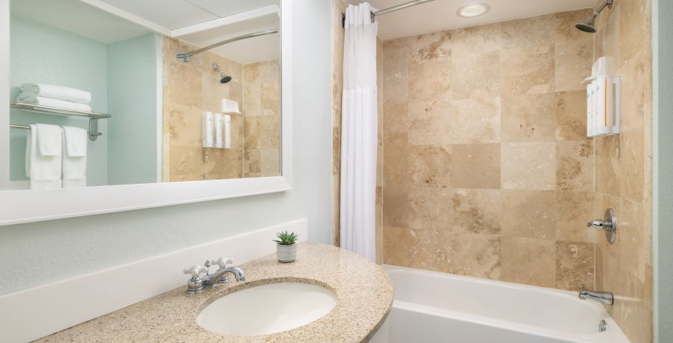 A Bathroom With A Marble Countertop